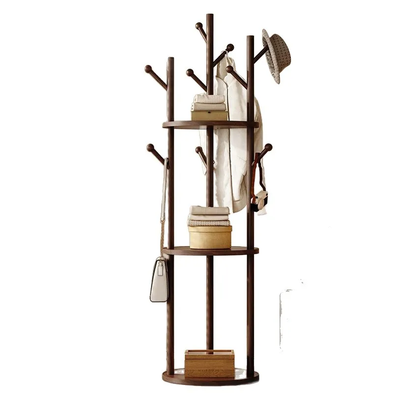 

Solid wood tree-shaped multi-layer coat rack rotatable mobile bedroom entrance floor hanger clothes storage