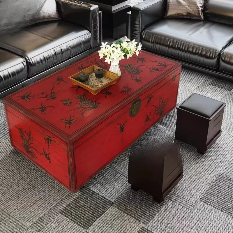 

New Chinese solid wood living room rectangular sofa coffee table TV cabinet