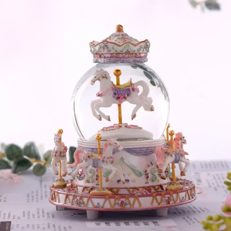 Carousel Music Box Crystal Ball Octopus Box Valentine's Day Gift for Girlfriend Children's Birthday Gift Girls and Girls