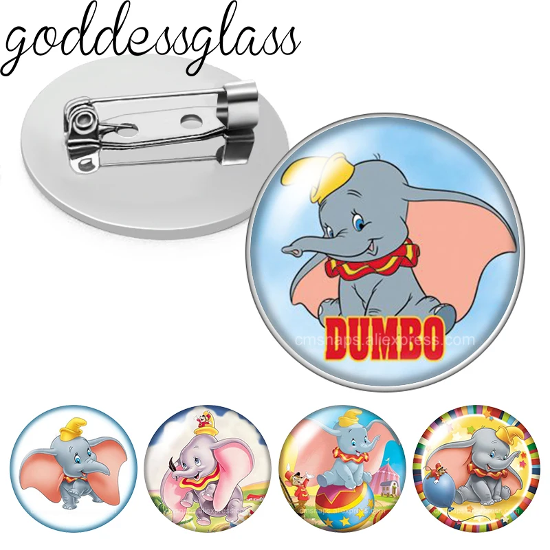 Dumbo Cute Big Ears Elephant Photo Glass Cabochon Brooch Pinback Button Bag Clothes Denim Jeans Lapel Pin Badge Jewelry