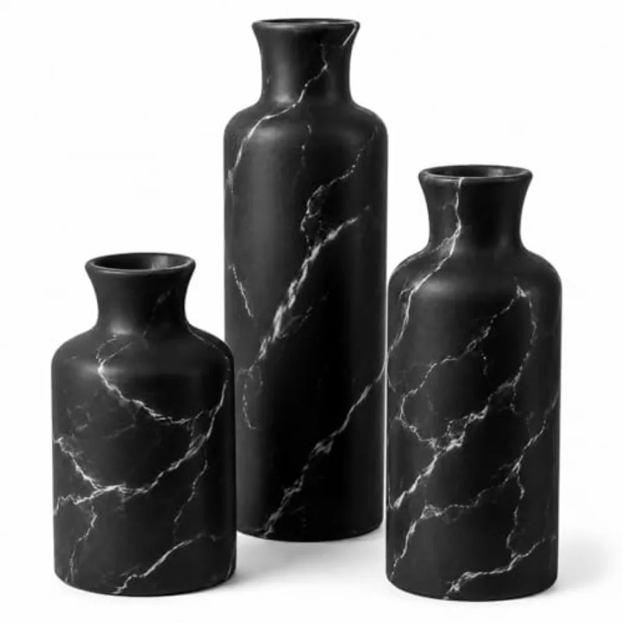 

Black Marble Look Vase Set - Vases Home Decor, Premium Quality for Holding Pampas Grass, Dried/Fresh Flowers, Vases for Decor -