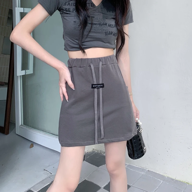 Retro High Waist A-Line  Skirt Women's Design Sensation  Hong Kong Style Pure Desire Chic Short Skirts Trendy