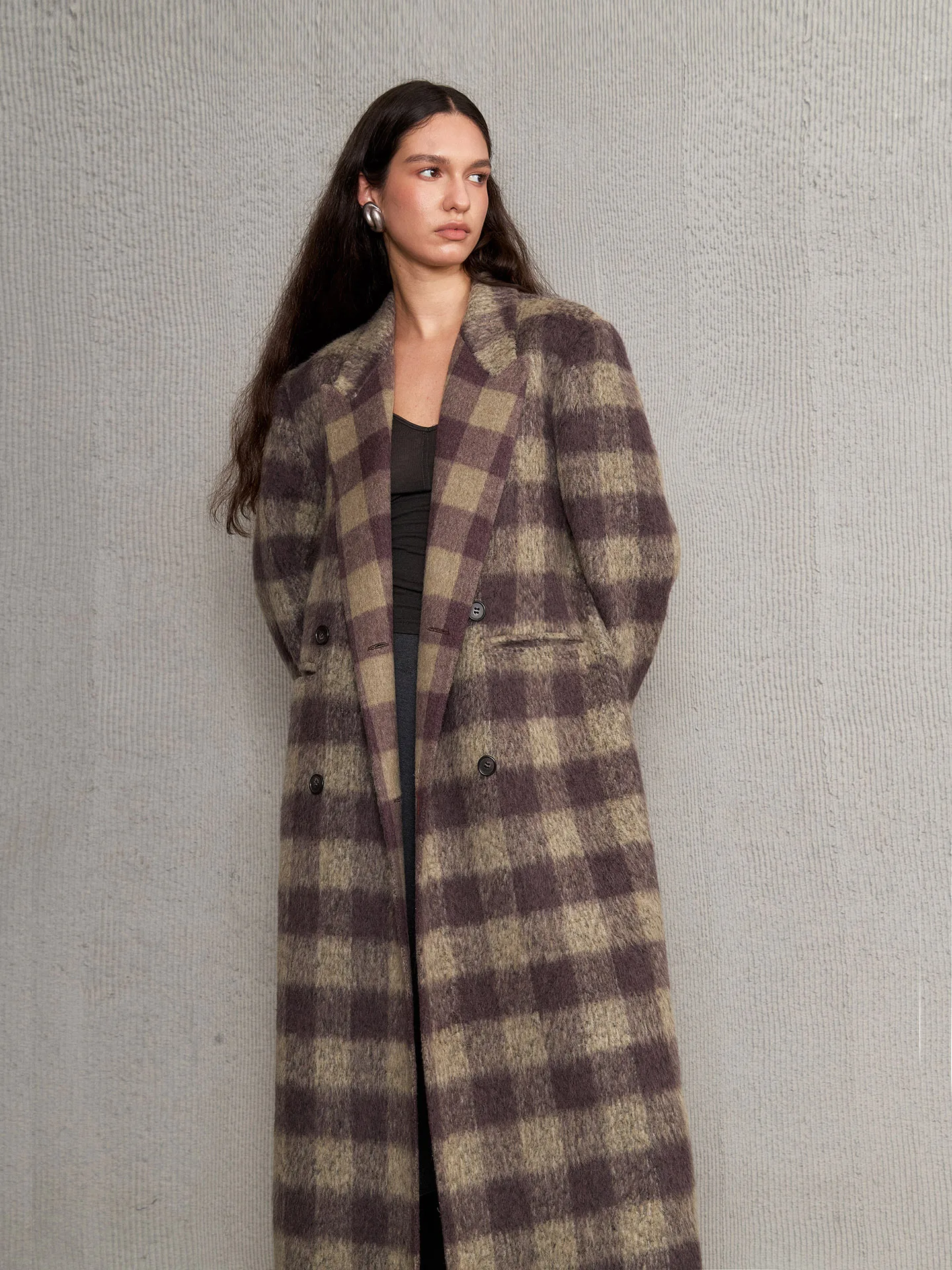 

Оригинальный дизайн Loeband: винтажное шерстяное пальто в клетку свободного кроя для женщин, осень-зима