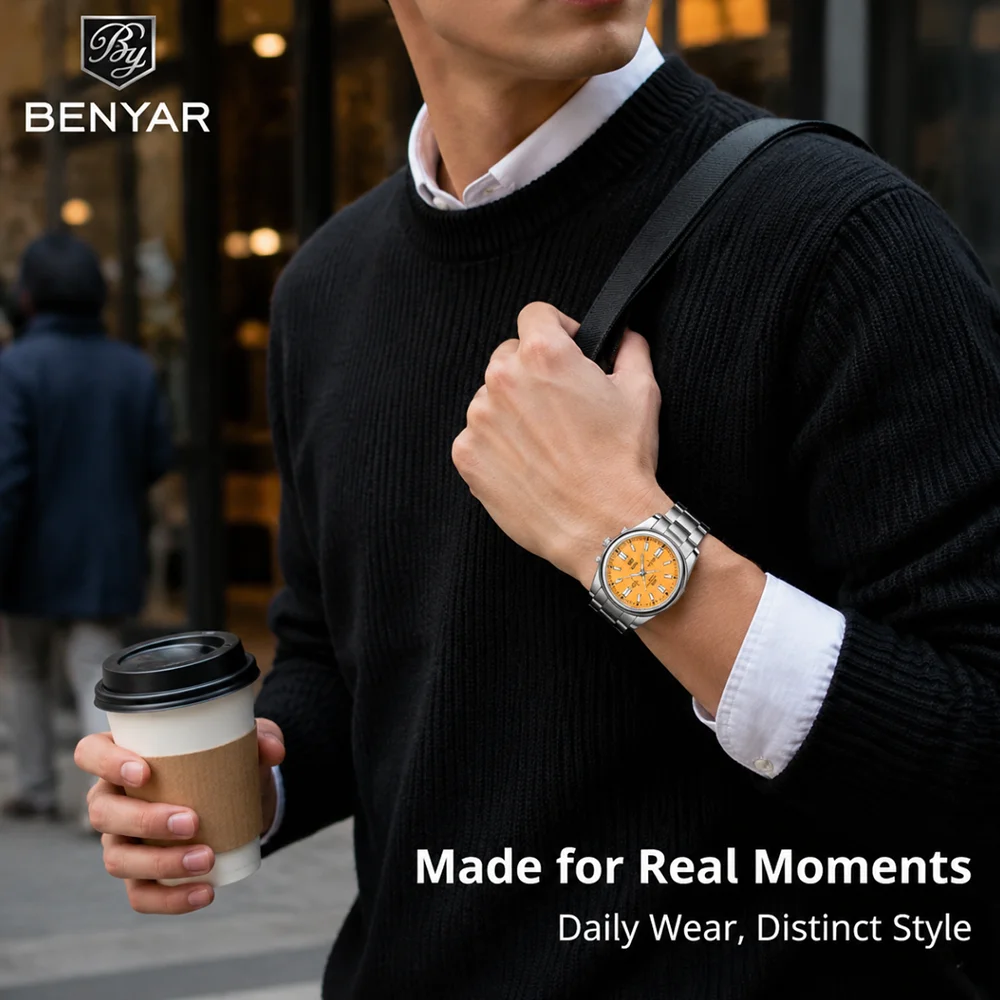 BENYAR Sports Men Mechanical Wristwatches Stainless Steel Automatic Watches Top Brand Luxury 10Bar Waterproof Watch for Men view 3