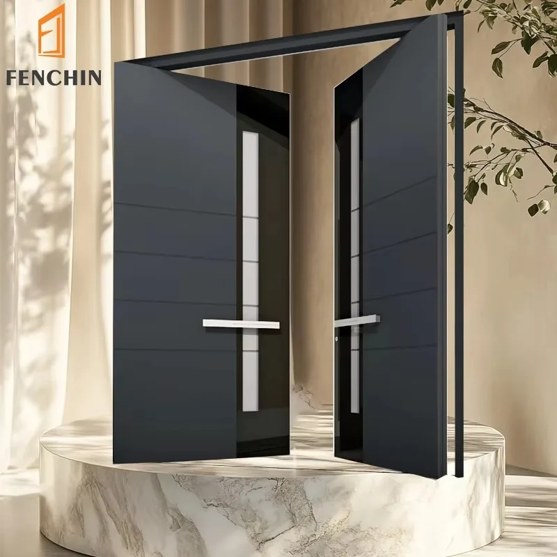 

Customized Security Pivot Door, Steel And Aluminum Front Double Doors, Luxurious Walnut Wood Entrance Door
