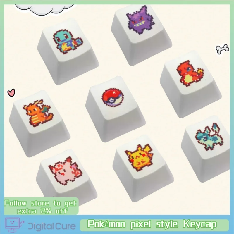 Pokemon Keycap Pixel style Card Anime Pikachu Charizard Blastoise Bulbasaur Poke Ball PBT Creative Mechanical Keyboard key cap