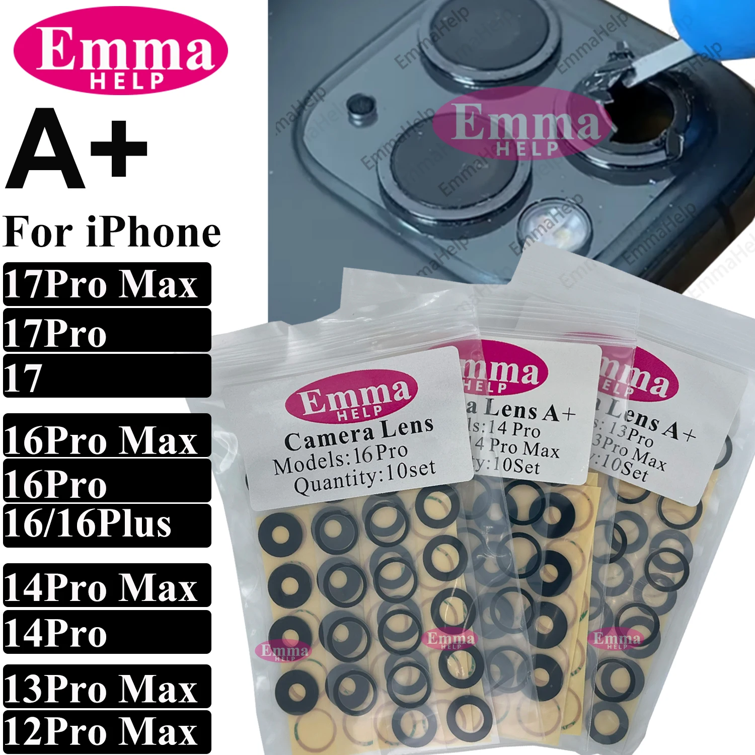 10ste A+ Back Camera Glass for iPhone 17 Air 16 Plus 15 Pro Max 14 13 Mini 12 Rear Camera Glass Lens Cover with Adhesive