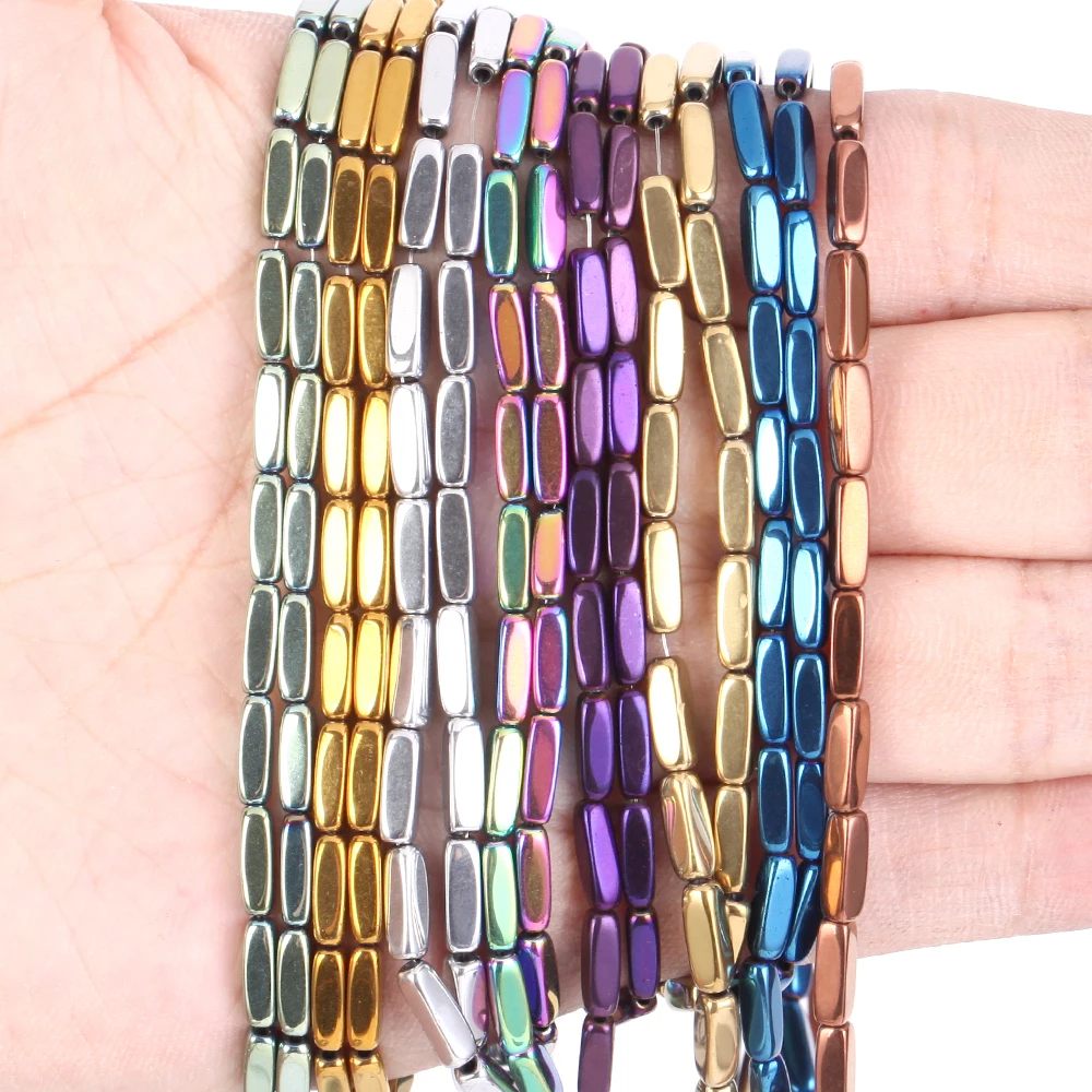 3x9mm Gold Color Fillet Rectangle Colorful Plating Hematite Loose Spacer Natural Stone Beads for Jewelry Making DIY Bracelet