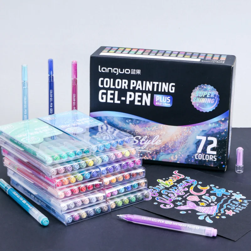 72 Colors Glitter Gel Pens, 1.0mm Fine Tip Large Capacity Colored Drawing Pens Sparkle Paint Pen for DIY Craft Making, Coloring