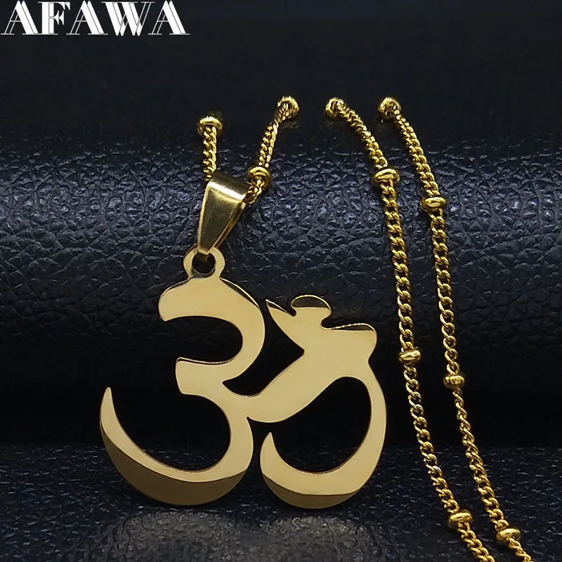 Buddhist OM Mala Yoga Chakra Stainless Steel Chain Necklace for Women Gold Color Buddha Necklace Jewelry Gift collares N1102S02