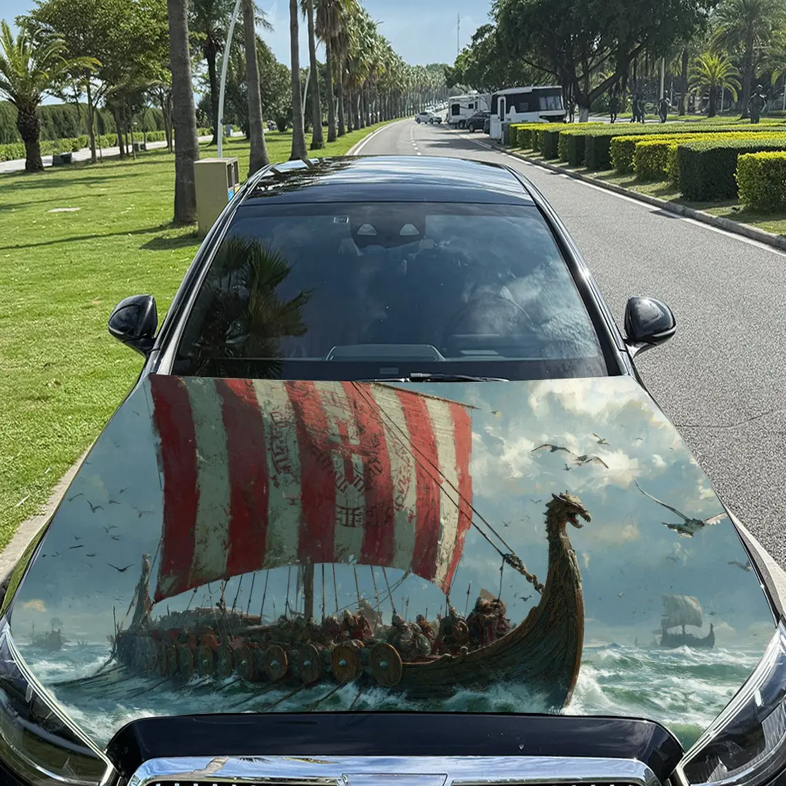 

Viking Warship Car Hood Decal - Durable PVC Sticker With Bold And Realistic Design, Self-Adhesive For Car, Truck, Or Motorcycle,