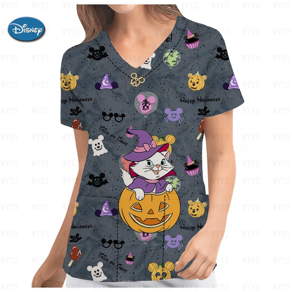 Collezione di Halloween Disney Mickey Mouse Stitch Top Pocket donna Summer Hospital t-shirt Disney Nurse Uniform Top Women 2023