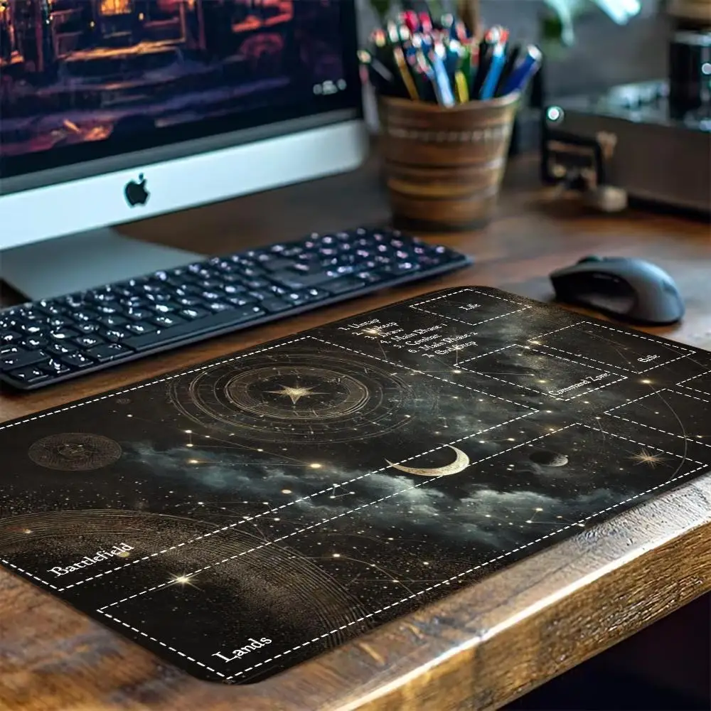 Cosmic Starry Constellation Large Gaming Desk Mat Non-Slip Rubber Stitched Edges Playmat for Card Game PC Laptop Daily Gaming