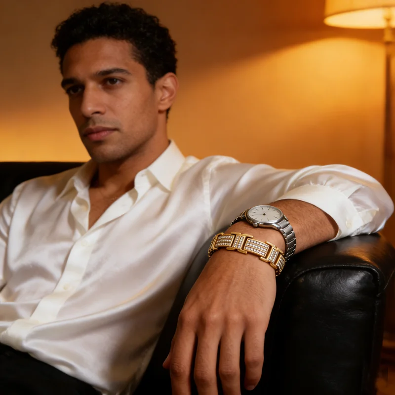 

Мужской браслет KALEN 17 мм из нержавеющей стали с цирконами, золотистого цвета, в стиле хип-рок, для байкеров, крутой аксессуар для вечеринок, символ статуса, подарок