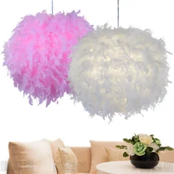 Modern Fluffy Pendant Light Lamp White Feather Shade Droplight Lighting Bedroom Study Room Decoration Creative Hanging Lamp 220V