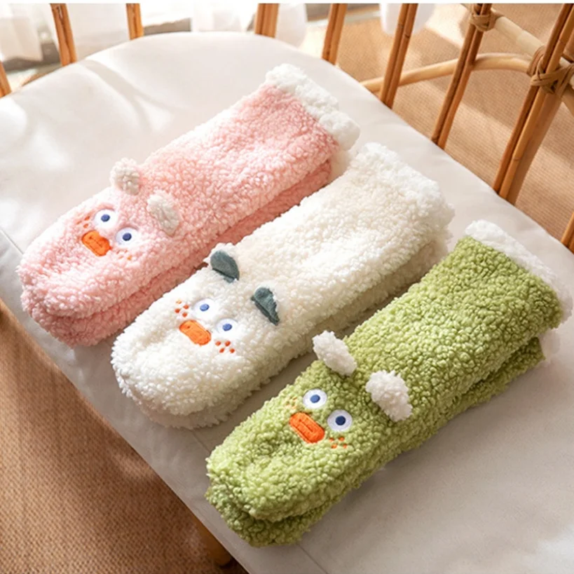Thermal Sock Women Winter Warm Non Slip Sleeping Kawaii Cute Funny Female Cartoon Fuzzy Plush Fluffy Slipper Sock Christmas Gift