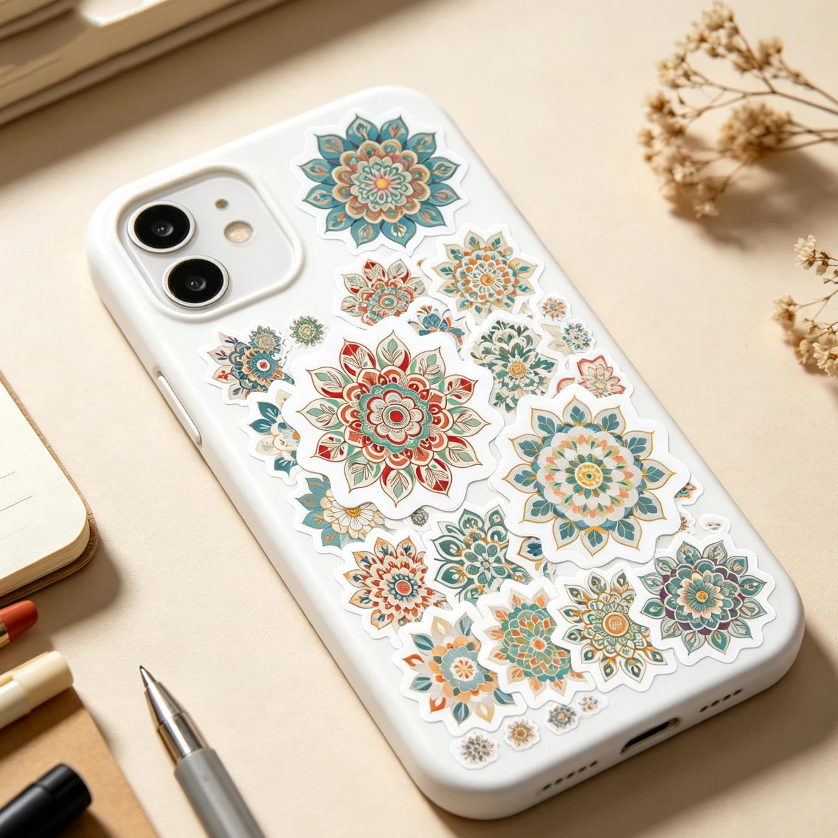Mandala Floral Stickers Vintage Dunhuang Lotus Pattern Waterproof Decals DIY Laptop Bottle Art Decor Sticker Gift For Teens