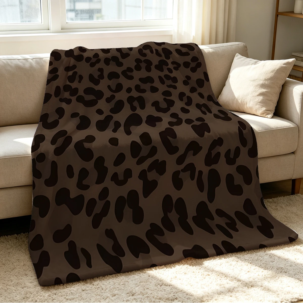 Brown Tonal Leopard Spots Flannel Blanket Warm Soft Halloween Christmas Couch Warm Cozy Decorative Decor Gift for All Season