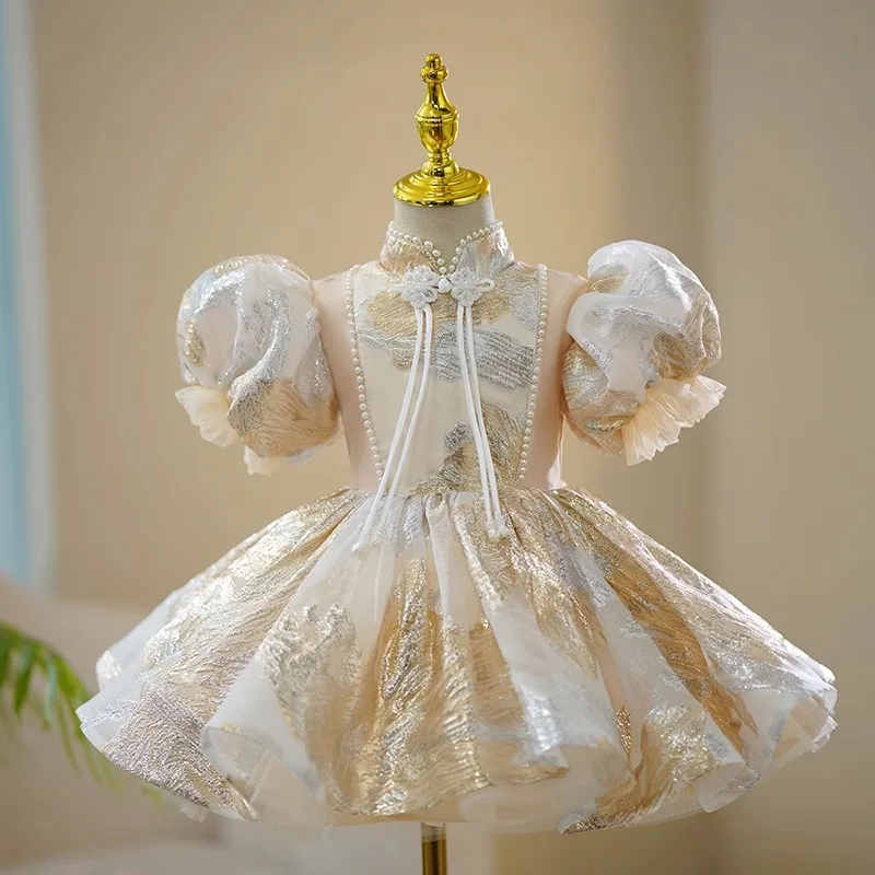 

Children Princess Ball Gown Girls Cute Beading Design Birthday Party Wedding Performances Dress y1353