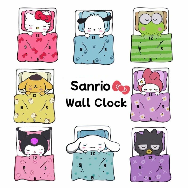 Sanrio Hello Kitty Wall Clock Cartoon Kuromi Cinnamoroll Wooden Wall Hanging Clock Kids Bedroom Porch Living Room Decor Clock