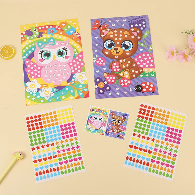 Funny Puzzle Dot Stickers For Kids Cute Cartoon Animal Drawing Mosaic Sticker Children Early Educational Patience Training Toys