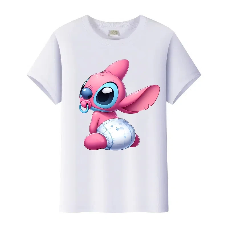 مضحك ديزني الكرتون غرزة طباعة القمم امرأة Harajuku فتاة التي شيرت الرجال الصيف البلوزات الأطفال تيز الأسرة تي شيرت الملابس هدية