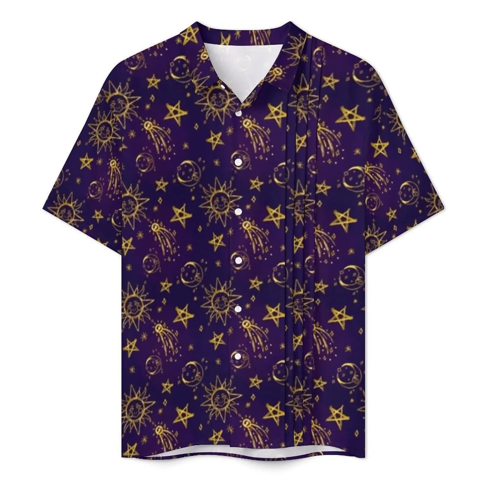 Sun And Moon Casual Shirt Astrology Print Novelty Summer Shirts Male Short-Sleeved Vacation Breathable Plus Size 3XL 4XL Blouses