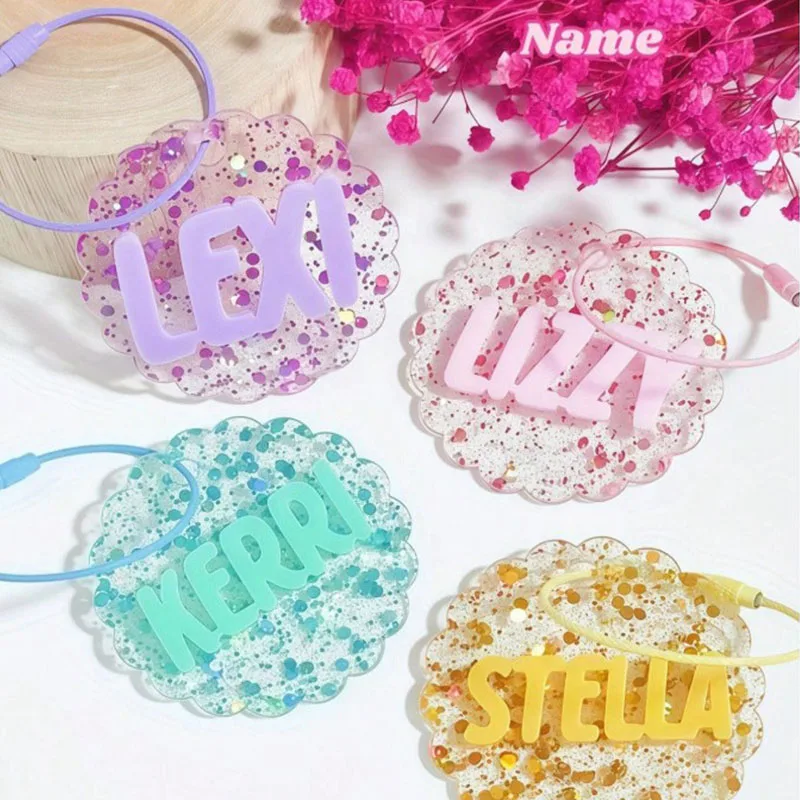 DIY Custom Acrylic Name Text Keychain Round Transparent 3D Nameplate Personalized Bag Charm Lanyard Key Ring Couples Gifts