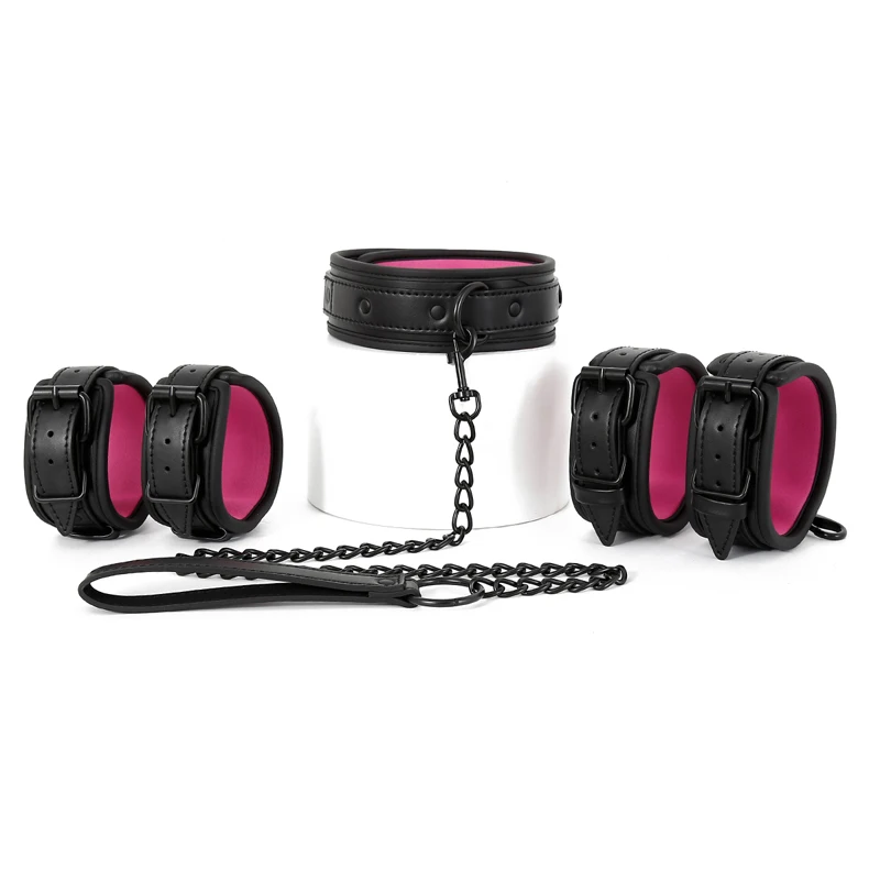 3pcs Bdsm Bondage Set Bdsm Collar Slave Leather Sex Handcuffs Police Anklecuffs Sex Toy for Woman Couples Bondage Kit