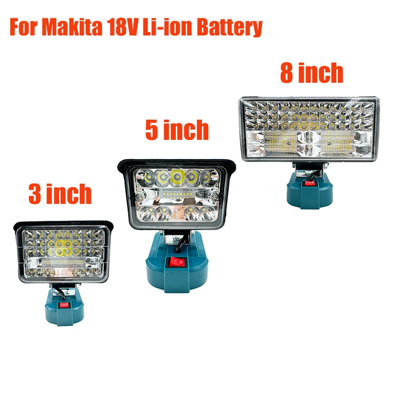 3/5/8 inch LED work light flashlight for Makita 18V Li-ion battery powered BL1430 BL1830 for emergency camping site lights