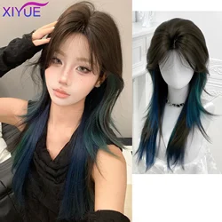 XIYUE Synthetic Long Straight Layered Wigs brown Dyed wig with Bangs Cosplay Daily Use Natural Hair Heat Resistant Wig for Women