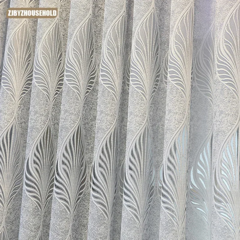 Light-transmitting And Opaque Gray Simple Leaf Yarn Curtain Tulle Amazon Curtains For Living Dining Room Bedroom