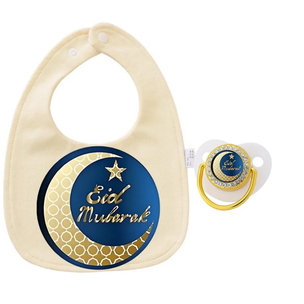 Eid Mubarak Print Kawaii Cartoon Pattern Baby Pacifier Bib Set Newborn Bib Trending Unisex Baby Essentials Newborn Infant Gift
