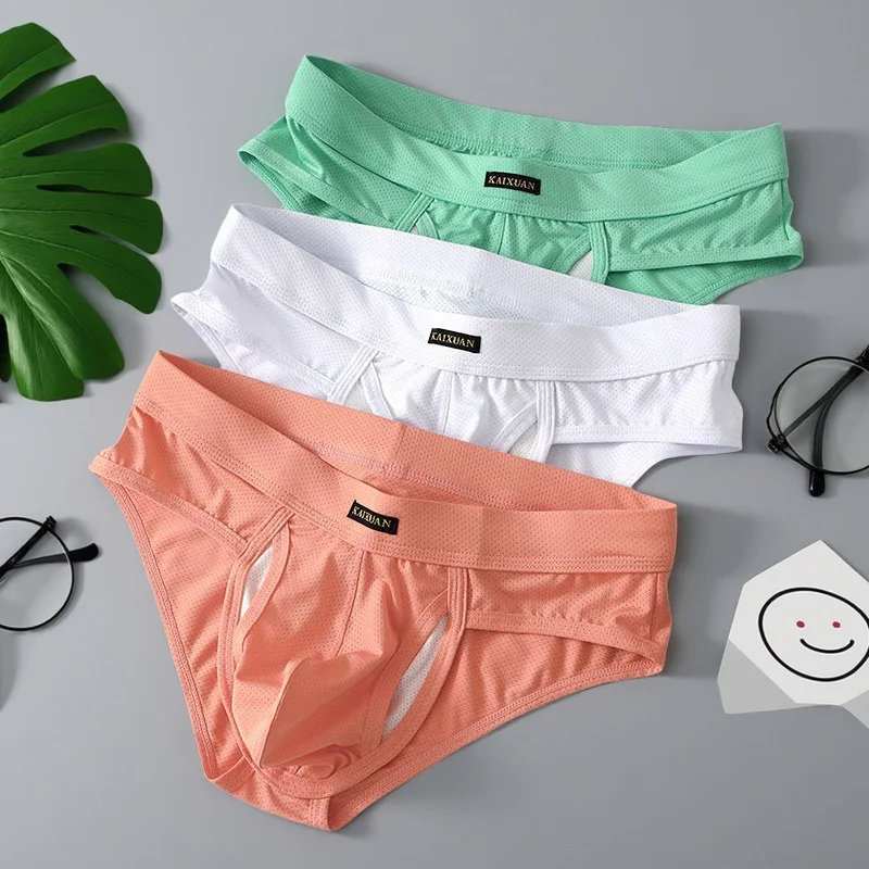 

Men's Briefs Sexy Ice Silk Underwear Side Opening Underpants Breathable Lingerie Male Seamless Panties Soft Knickers