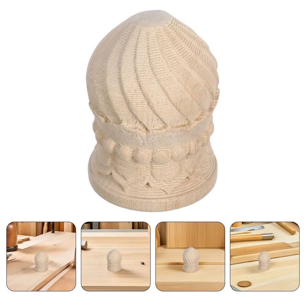 

2pcs Hand Carved Wood Pineapple Finials Unfinished Round Post Toppers For Fence Furniture Garden Patio Decor Wooden Caps