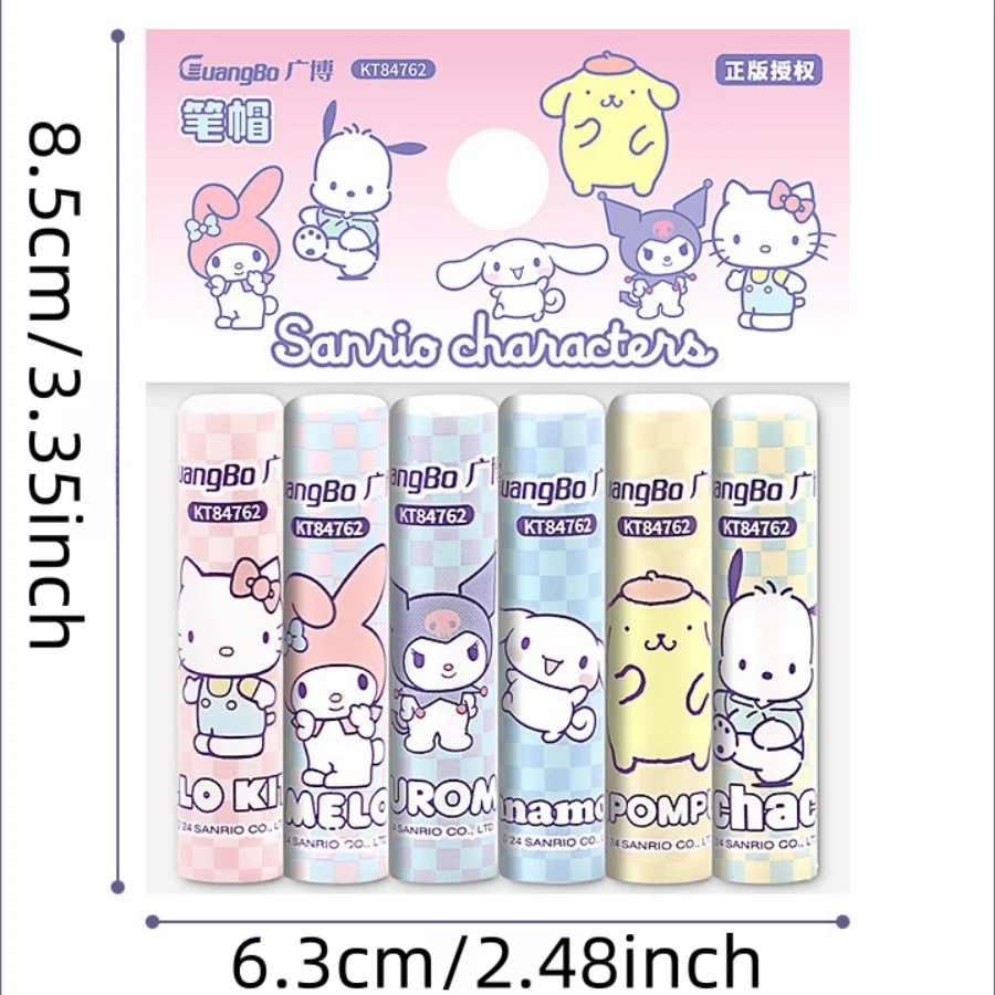 6pcs/set Hello Kitty Cinnamoroll Kuromi Melody Cartoon Stationery Supplies Back To  School  Stationery Writing cap of a pen