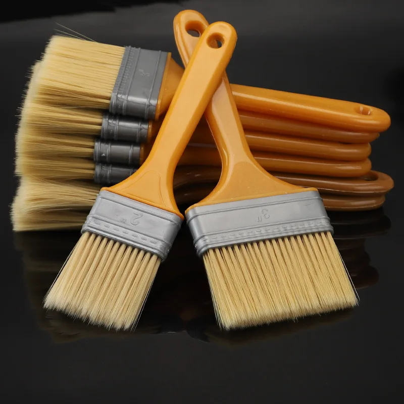 Plastic Handle Bristle Paint Brush, Yellow Rubber Handle Bristle Brush, Fully Plastic Sanded Brush
