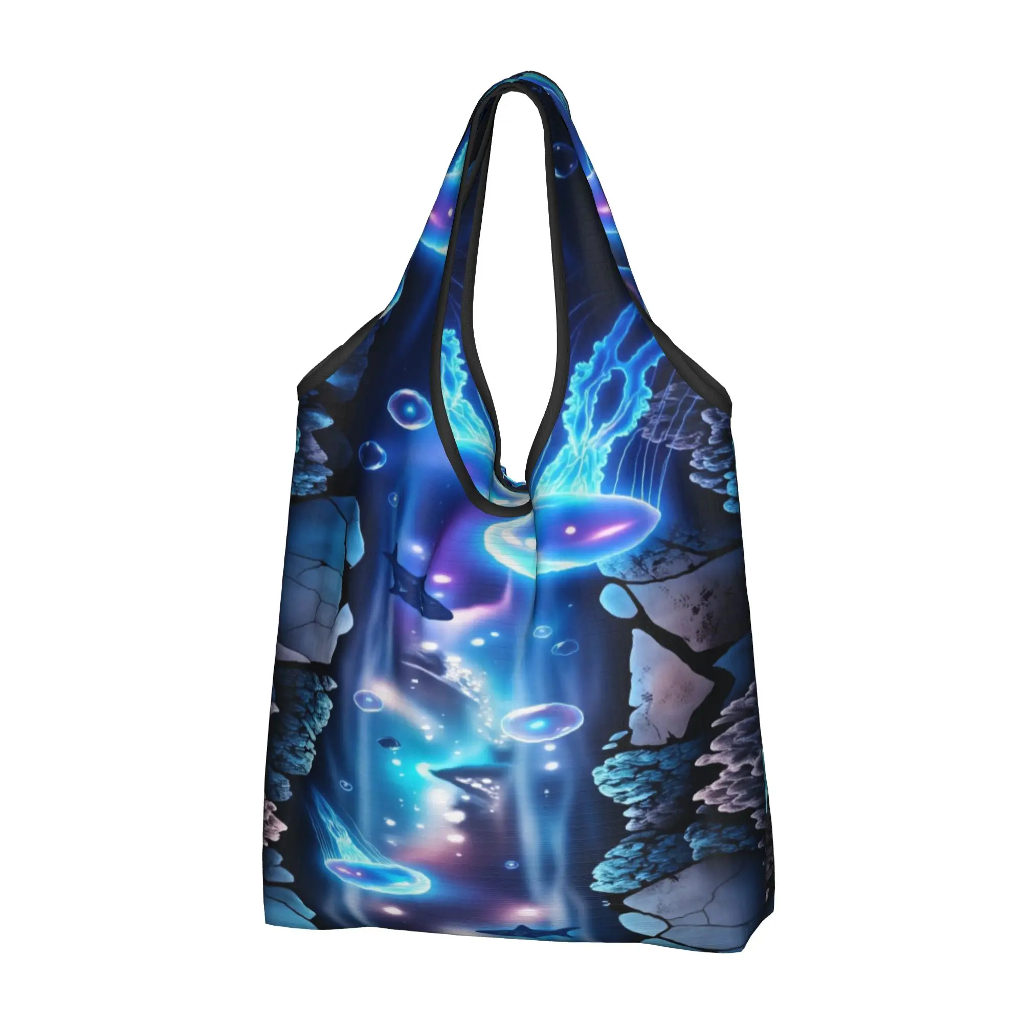 Recycling 3D Optical Illusion Jellyfish Galaxy Shopping Bag Women Tote Bag Portable  Groceries Shopper Bags