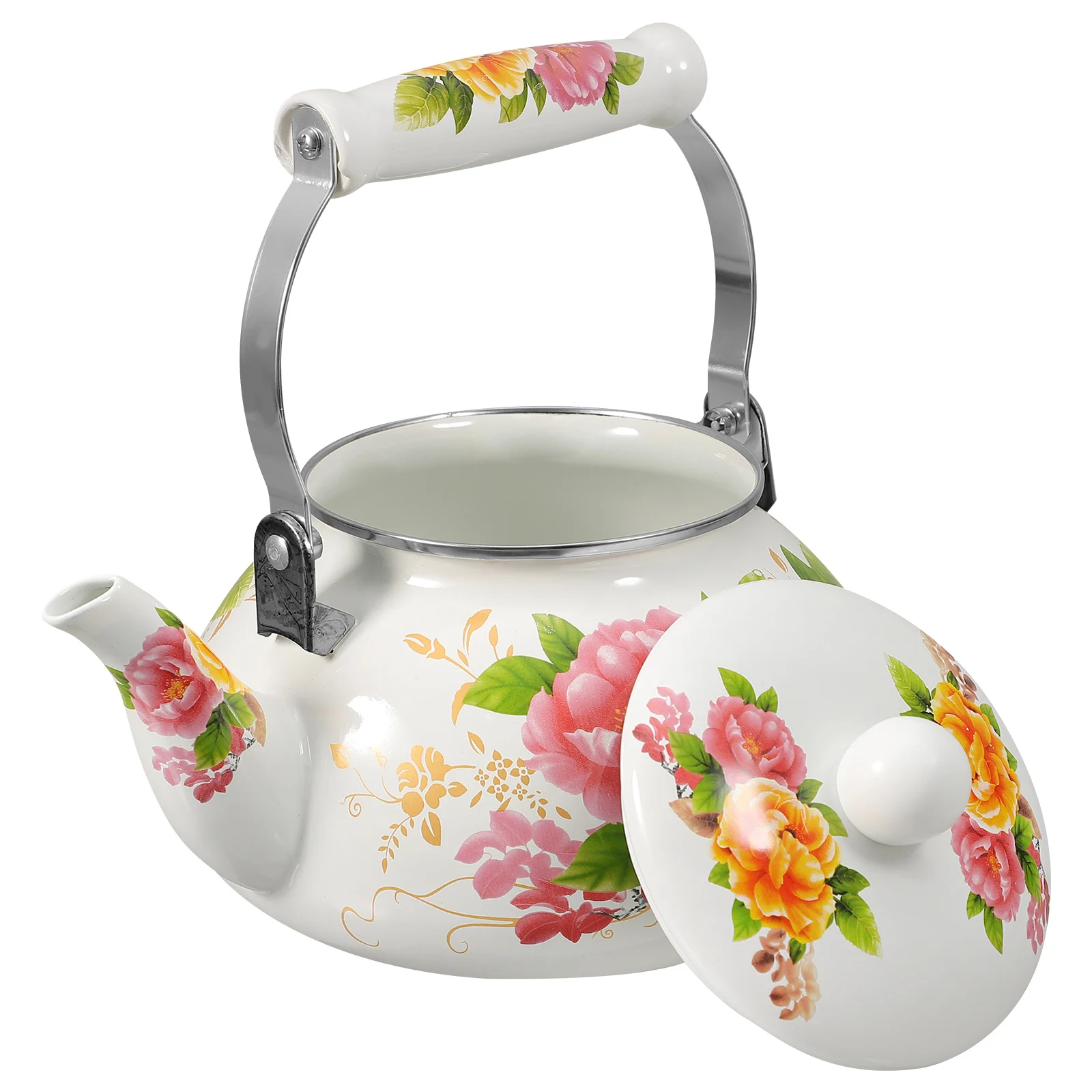 

Teakettle Enamel Stovetop Comfortable Insulated Handle Retro Practical Large Caliber Spout Water Tea Pot Home