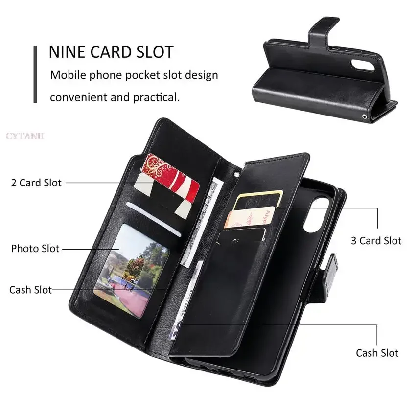 Leder Neun Karten Brieftasche Fall Für Samsung Galaxy S24 Ultra S23 FE S22 S20 S21 Plus S10 S9 S8 Plus Hinweis 20 Telefon Abdeckung – Detail 23