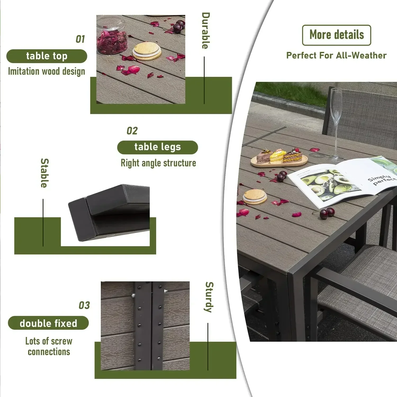 Ensemble de salle à manger d'extérieur avec table météo et 6 chaises en textilène empilables, meubles de jardin et de cour, pièce. c