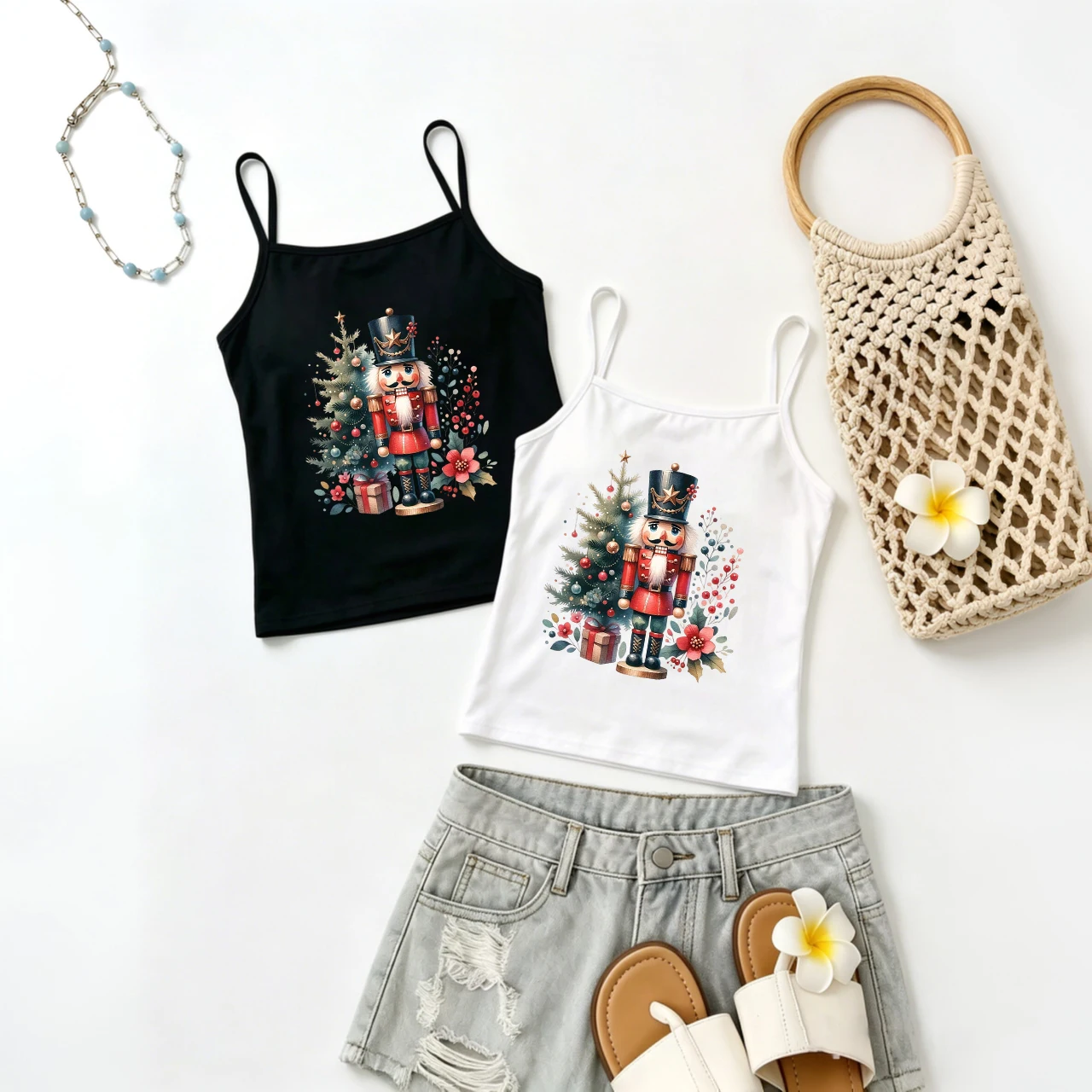 Nutcracker Soldier Camisole Women Christmas Tree Graphic Tank Tops Holiday Dinner Party Wear Winter Eve Celebration Tops