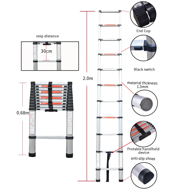 2-4.7mTelescoping Ladder Folding Ladders Aluminum Multi Purpose Household Thickening Extension Ladder