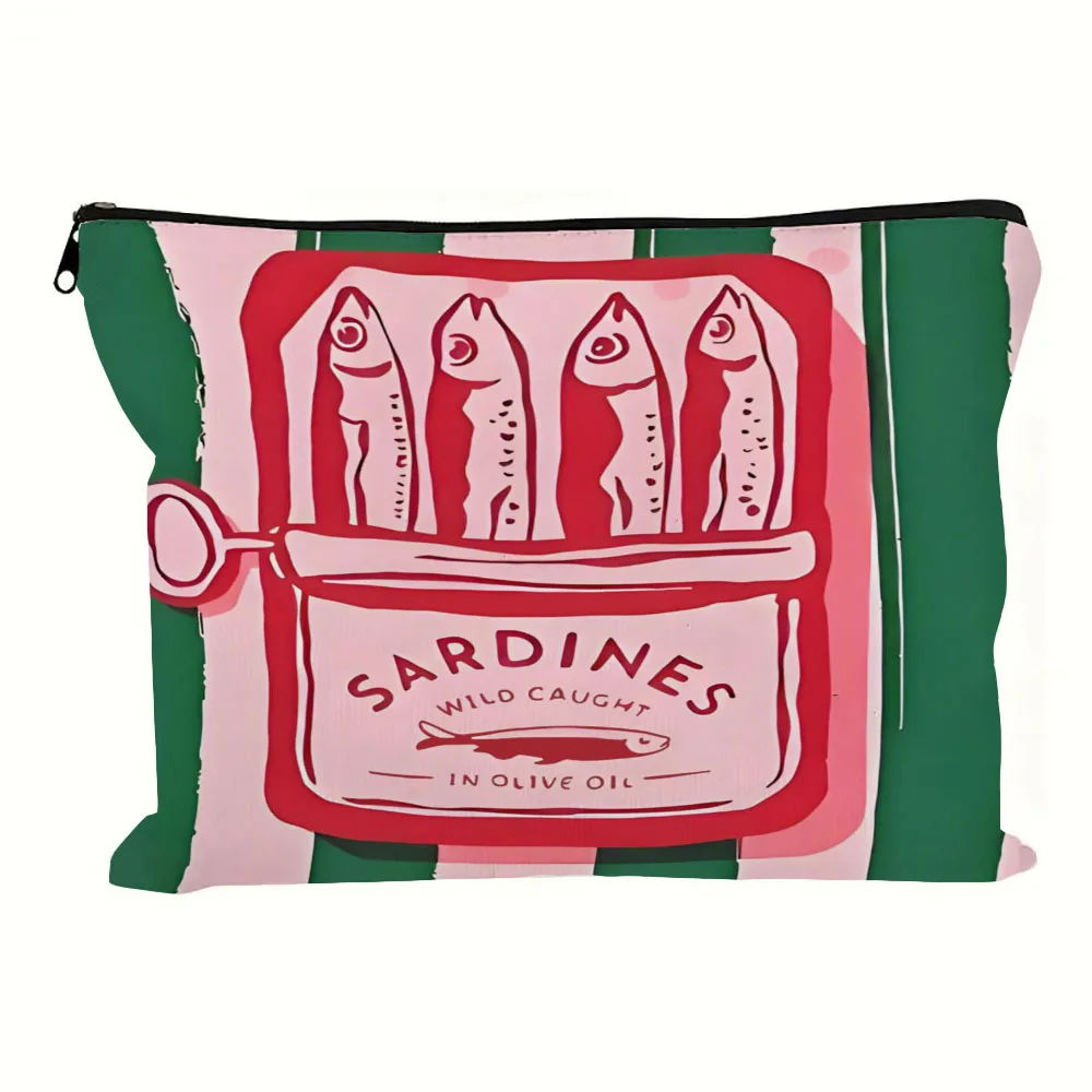 للجنسين-الكبار مختلط اللون العصرية البسيطة زيبر الحقيبة حقيبة مستحضرات التجميل تخزين متعدد الوظائف مع زيت الزيتون تصميم السردين المحمولة