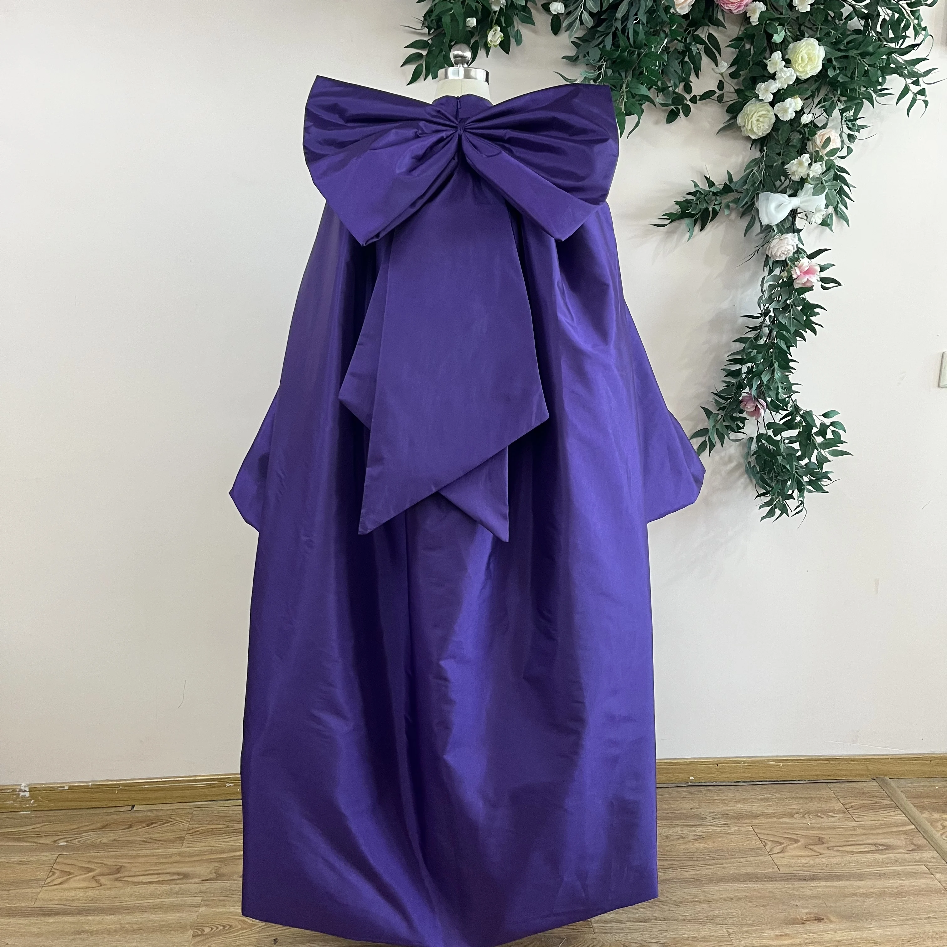 كيب زفاف من التفتا الأرجواني بأكمام طويلة، سترة منتفخة لحفلات الزفاف، معطف سهرة نسائي مع فيونكة خلفية أنيقة DJ519