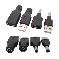 USB 2.0 Type A 5.5mm x 2.1mm DC güç soket adaptörü erkek tak kadın Jack 5V konnektör Laptop için siyah