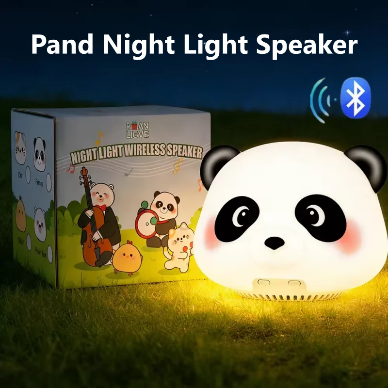 Kids Cute Panda Night Light Wireless Bluetooth Speaker Home Bedroom Smart Touch White Noise Sleep Led Light TWS Music Player