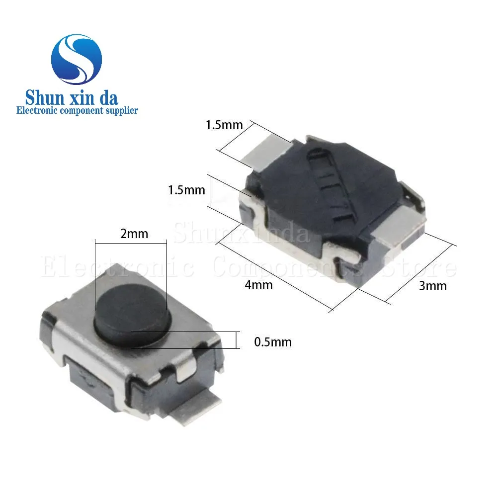 500PCS/Lot 3*4*2.0 2Pin Button Two Foot Feet 2Pin SMD Patch Tact Switch Vertical Push-Button Switch Micro 3X4X2MM SMT SMD