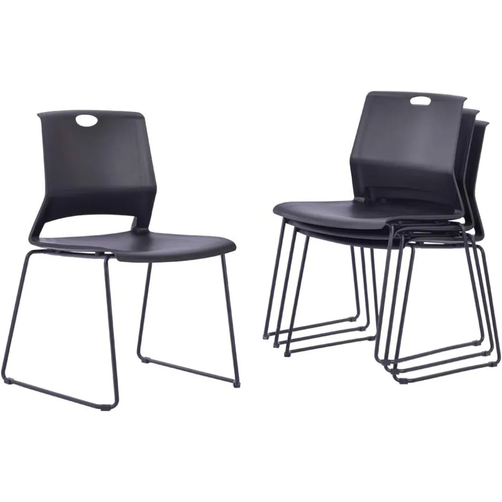 

Stacking Chairs, Set of 4, Max Weight 300 Lbs, Stackable Waiting Room Chairs for Classrooms, Black Conference Room Chairs