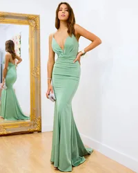 Sexy Satin Straps Slip Women Party Dress Elegant Slim Sleeveless Mermaid Bridsmaid Evening Dress Fashion Backless Vestidos Robes